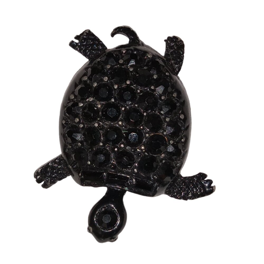 Vintage PELL Black Rhinestones Tortoise Turtle Brooch Pin RARE - Picture 3 of 15